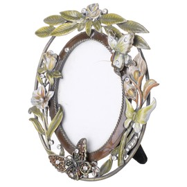 ChezMax Stylish Green Flower and Butterfly Pattern Ellipse Metal Photo Frame Home Decor Desktop Picture Frame Table Top Frame 2.5" X 3.5"