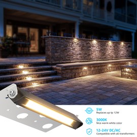 SUNVIE 8-Pack 7 Inch Retaining Wall Lights 5W LED Waterproof Hardscape Lighting 12V Low Voltage Step Lights Outdoor Landscape Lighting with Connectors 3000K Warm White Paver Lights, ETL Listed Cord