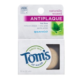 Tom's of Maine Natural Waxed Antiplaque Flat Floss, Dental Floss, Natural Floss, Spearmint, 32 Yards, 1- Pack