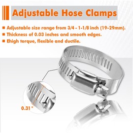 MLUOVI Hose Clamps 20 Pcs Hose Clamps Stainless Steel 3/4" - 1-1/8" Small Hose Clamps Adjustable Heavy Duty Hose Clamps for Automotive, Marine Grade, Radiator, Fuel Line Worm Gear Hose Clamps Kit