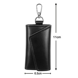 XLKJ Leather Key Case, Key Case with 6 Key Hooks, Car Key Case, Car Key Holder, Wallet, black