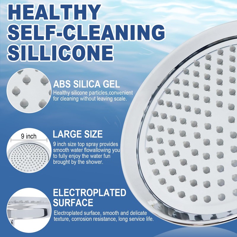 9 Inch High Pressure Rain Shower Head - Stainless Steel