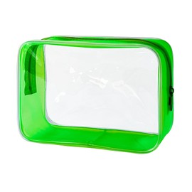 TotePrint Stadium Approved Green Frame Clear Toiletry Bag TSA Approved Clear Organizer Bags Portable Travel Makeup Bags with Zipper for Women, Green, Modern