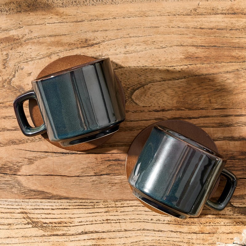 LUKA Porcelain Stackable Espresso Cups with Saucers and Metal Stand,