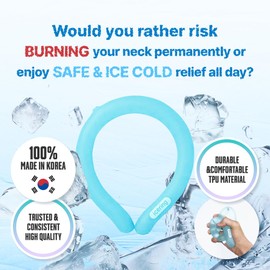 KN FLAX Portable Neck Cooling Tube, Neck Cooler for Summer, Reusable Ice Ring, Hands Free Ice Cooler Gel Indoor Outdoor, Workers Sports (Blue-Basic)