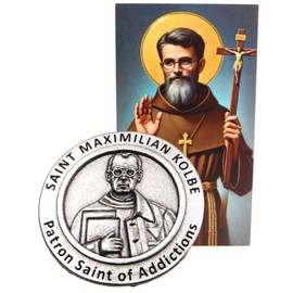 Westmon Works St Maximilian Kolbe Token Set Italian Metal Pocket Prayer Trinket with Holy Prayer Card