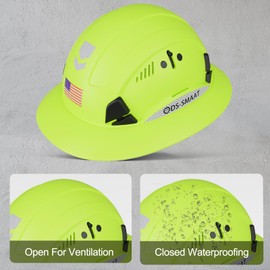 DS-SMAAT ANSI Certified Full Brim Hard Hat, 6-Point Suspension Safety Hard hat with Glasses and Cooling Towel, Lightweight Construction Safety Helmet for Industrial Work (Green)