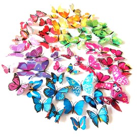 72PCS 3D Colorful Butterfly Wall Stickers, Butterfly Wall Decals, DIY Art Decor Crafts for Classroom Offices Kids Bedroom Nursery Room(Purple, Blue, Pink, Red, Yellow, Green)
