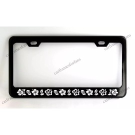 none Habiscus Flowers Black License Plate Frame, Custom Made of Powder Coated Metal