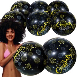 Relaxgiant 6 Pieces Graduation Giant Inflatable Beach Ball 16 Inch Congrats Grad Sign Beach Ball Inflatable Beach Balls Class of 2025 Party Favors for Summer Pool Beach Games Grad Decoration(Black)