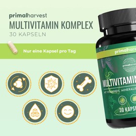 Primal Harvest® Multivitamin tablets (30 servings) – high dose – multivitamin capsules with essential vitamins – vitamin A, C, D, K and minerals such as biotin, zinc, folic acid – vitamin tablets