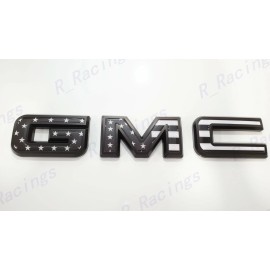 Auto Front Only Black USA Flag Emblem Overlay 2019-2025 GMC Sierra 1500 2500HD 3500HD