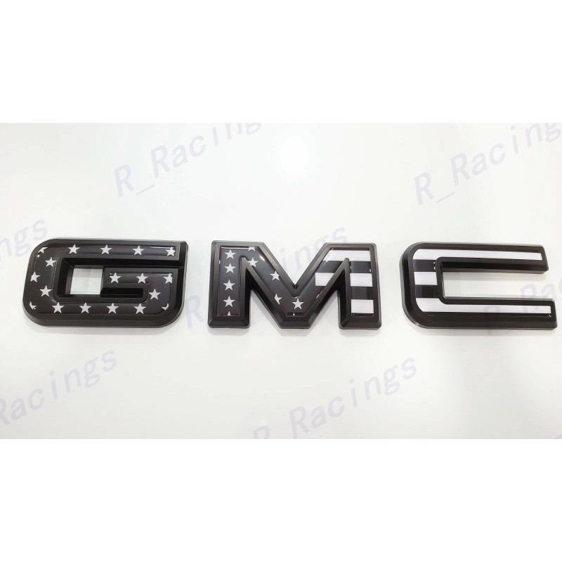 Auto Front Only Black USA Flag Emblem Overlay 2019-2025 GMC