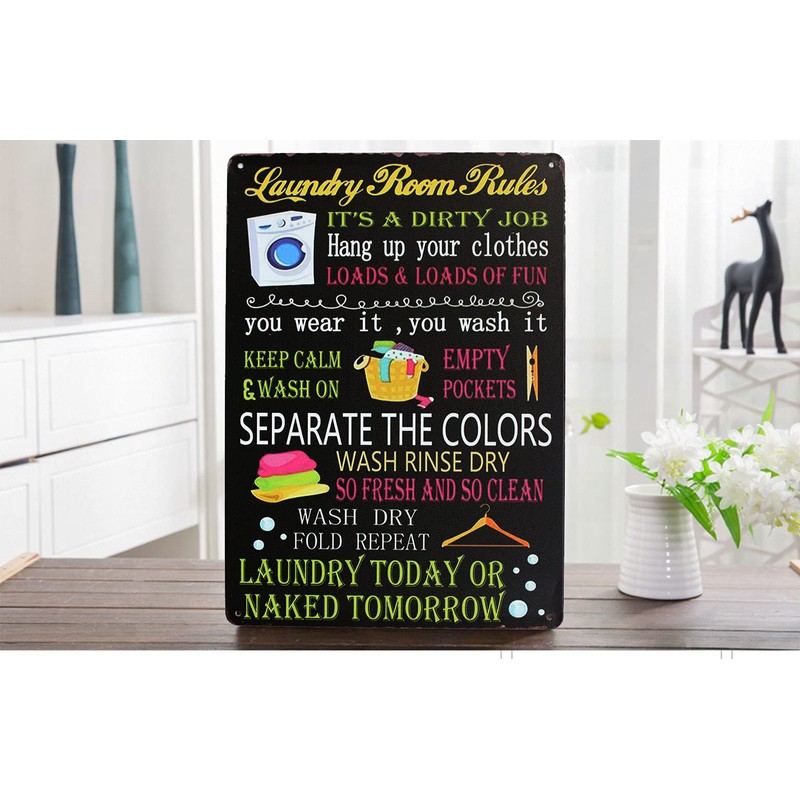 Hioni Laundry Room Rules, Metal Tin Sign, Vintage Plaque Home