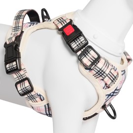 [2025最新型犬ハーネス]BaoCheng 犬用胴輪 小型犬/中型犬/大型犬ハーネス 犬用胴輪 引っ張り防止 アタマを通さず 咳き込み軽減 サイズ調整可能 夜間反射材 抜けない 通気性 簡単着脱 おしゃれ 安全 しつけ用 訓練 歩行補助 散歩 可愛い(ベージュチェック柄,XL)