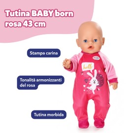 BABY born Tutina nel design con coniglietto rosa – Inclusa gruccia per vestiti – Abbigliamento per bambole di alta qualità – Accessorio per tutte le bambole da 43 cm