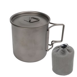 Titanium Mug 500ml Rounded Edge Design Lightweight Portable Mug with Foldable Handle for Outdoor Use