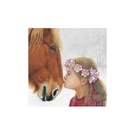 A Rare Breed Horse Christmas Card - 'Suffolk Rose' Equestrian Cards with Suffolk Punch, Child and Flowers. Printed Inside. UK Made Recyclable.
