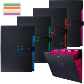 SPS Expanding File Folder with 5 Pocket Smile Design - Fits Letter Size Document Organizer, Accordion File Folders, File Holder for Office, School & Home Use (Pack of 4)