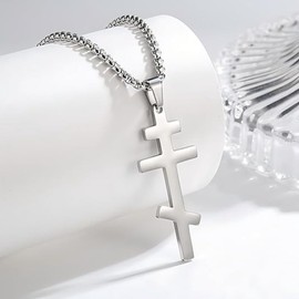 YILUOCD Ilya Necklace, Orthodox Stainless Steel Cross Pendant for Men and Women (Silver)