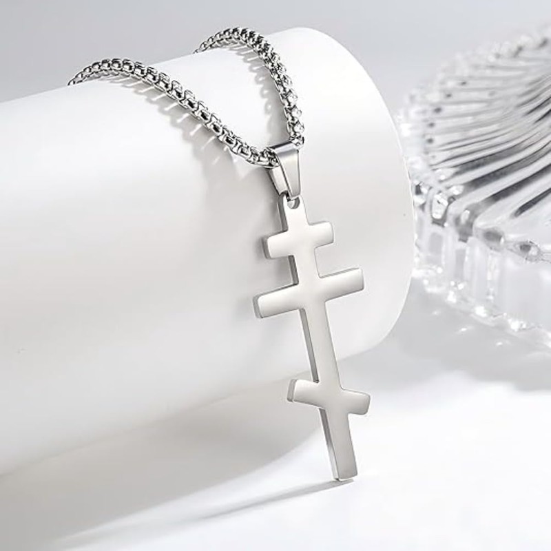 YILUOCD Ilya Necklace, Orthodox Stainless Steel Cross Pendant for Men