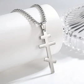 YILUOCD Ilya Necklace, Orthodox Stainless Steel Cross Pendant for Men and Women (Silver)