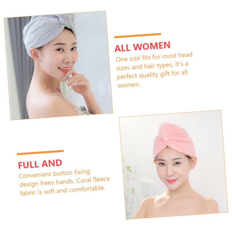 SHOWERORO Hair Turban Towel Wrap 2pcs Absorbent Coral Fleece Dry