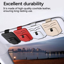 Coolicee Car Storage Glasses Card Holder Neodymium Magnet Glasses Card Storage Genuine Leather Sunglasses Clip Convenient to Secure Car Sun Visor Car Coin 2 in 1 Car Storage Glasses Holder (Gray)