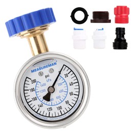 MEASUREMAN 2-1/2" Water Pressure Gauge Kit 6 Parts Kit, Lead-Free Brass, 2-1/2" dial, 0-200 Psi，Glycerin Filled,3/4" Hose Thread, Plus 5 Adapters