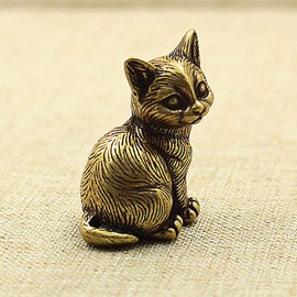 TEAMWILL Small Brass Metal Statue Ornament Animal Figurines Figurine House Decoration 1PC (Cat（1PC）)