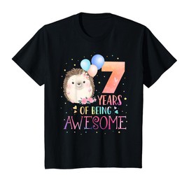 7 Years Of Being Awesome Cute Hedgehog 7th Birthday Girl T-Shirt