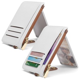 SENDEFN Slim Credit Card Holder RFID Blocking Leather Keychain Wallet for Women with Zipper Pocket