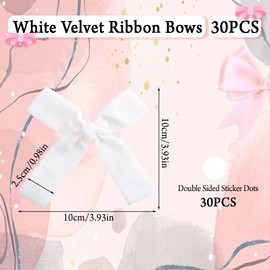 WANDIC 30 PCS White Velvet Ribbon Bows, Large Decorative Polyester Bowknot Pre-Tied Premade Bows for Treat Bags Wedding Favors Decor Gift Wrap DIY Craft