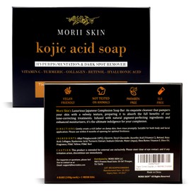 Organic Turmeric Soap Bar for Face, Kojic Acid Soap for Hyperpigmentation, Premium Japanese Formulated Kojic Soap Enriched with Vitamin C, Retinol, Collagen | 4-Bars + Mesh Net, 3.53 oz Each