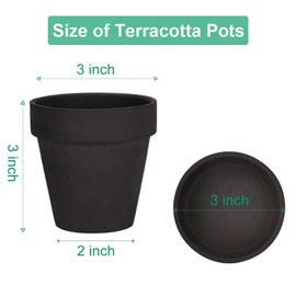 vensovo 3 Inch Black Clay Pot for Plant with Saucer - 12 Pack Small Terra Cotta Plant Pot with Drainage Hole, Flower Pot with Tray, Terracotta Pot for Indoor Outdoor Plant