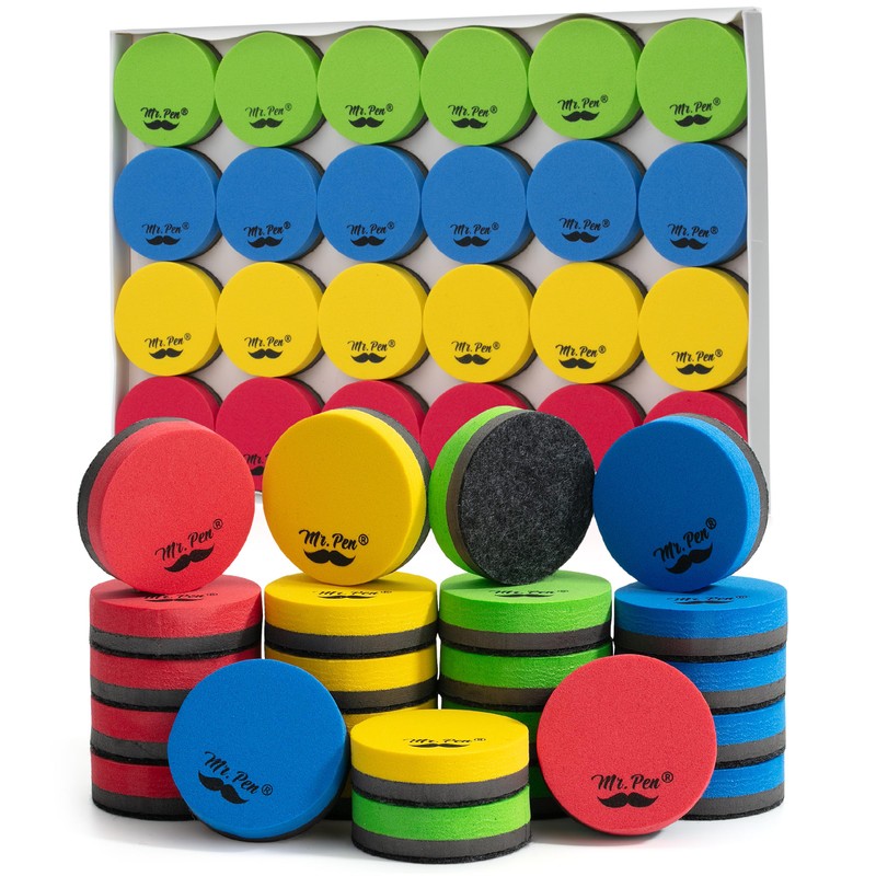 Mr. Pen- Mini Dry Erase Eraser, 24 Pack, Colorful, Round