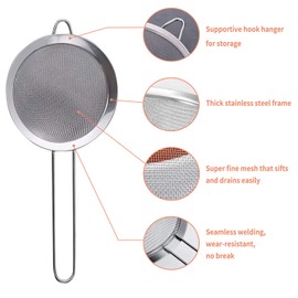 PELLUM Set of 2 Fine Mesh Strainer, Stainless Steel Colander Kitchen Sieve Sifters for Kitchen Food, with Handles, Small Medium Large Size (2 PCS of Small Size)