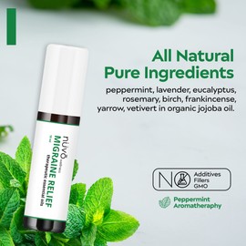 Migraine Relief Roll-On, Made with Peppermint, Lavender, Eucalyptus, & Other Aromatherapy Essential Oils, for Headaches, and Sore Muscles