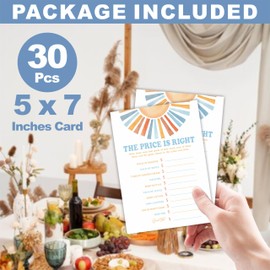 The Price Is Right Baby Shower Game Kit - Watercolor Retro Sun - 30 Double-Sided Fill In Game Cards For Baby Shower, Gender Reveal Party Favor, Activity & Supplies - D11
