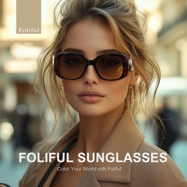 Foliful Retro Oversized Sunglasses Womens, Trendy Square Sunglasses for Women, Fashion Sun Glasses Large Frame Shades, Tortoise/Gradient Brown Lens