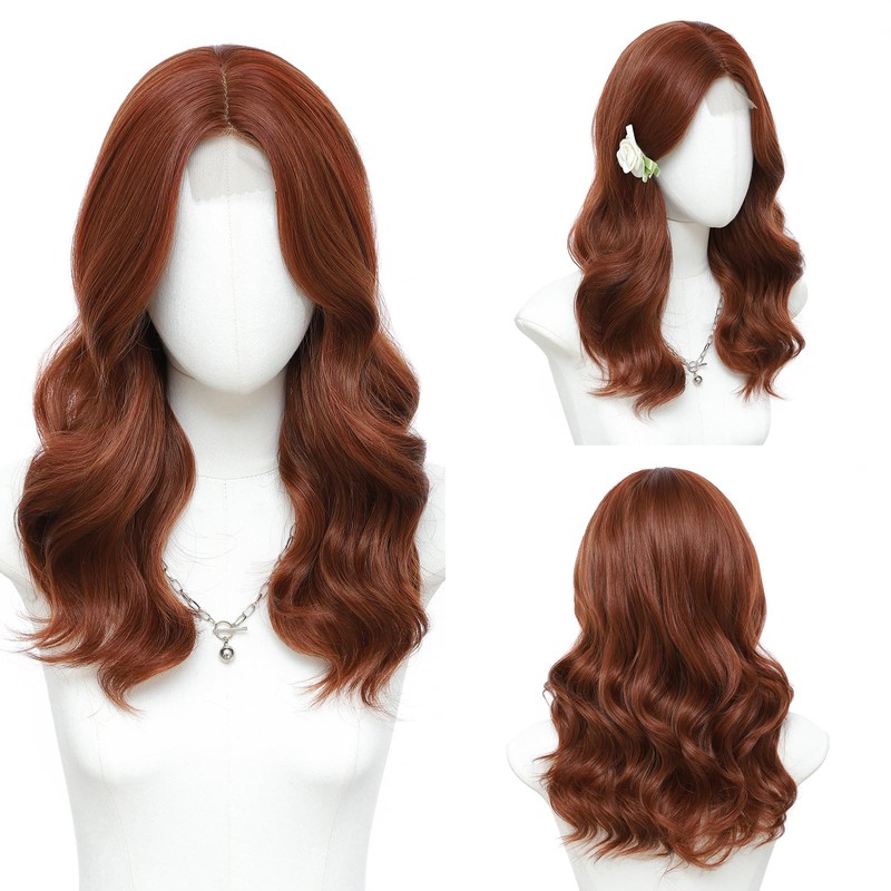 Auburn Wig for Women, 18 Inch Middle Part Wavy Synthetic