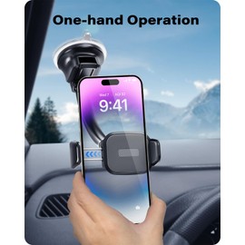 OQTIQ One-hand Operation Mini Suction Cup Car Phone Mount for Dashboard and Windshield - Dual Spring-Loaded Grips Expand to 3.8 Inches - Low Profile Bendable Arm Design - Fits All Phones(4.7-6.8")