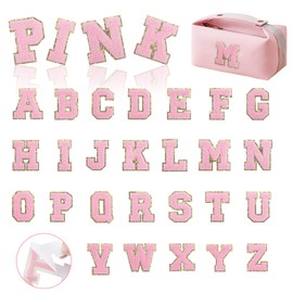 MXCOIRTP Self-Adhesive Chenille Letters Patches, 26PCS Pink Letter Stickers on Patches Varsity Letter Patches for Clothing Jackets Backpacks Hats Repair Alphabet Embroidered Applique