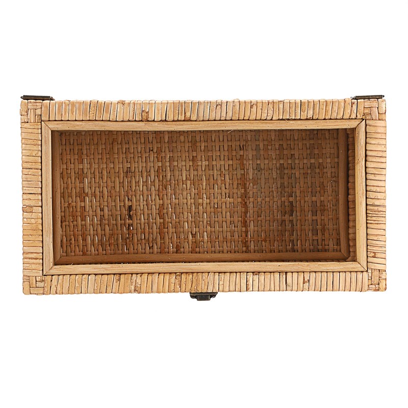 IGNPION Rattan Decorative Box with Lid, Woven Shelf Storage Basket