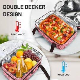 MIER Insulated Casserole Carrier Fits 9"x13" Baking Dishes/Foil Pans, Double Food Carriers Bag Thermal Holder for Hot or Cold Food Lasagna Lugger Potluck Parties Picnic Travel, Red