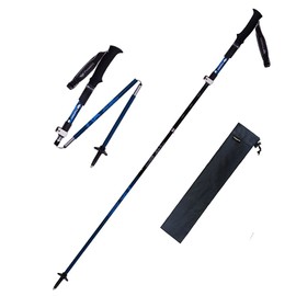 Folding Trekking Poles, Set of 2, Ultra Lightweight, 8.5 oz (240 g), Carbon, Climbing Stock, Aluminum, Carrying Bag Included, 13.8 inches (35 cm) when Folded (Blue)