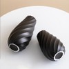 Black Ceramic Flower Vase with Textured Spiral Design, Modern Minimalist