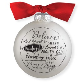 Lighthouse Christian Products Believe in The Prince of Peace Whimsical White 4 x 4 Glass Holiday Ornament