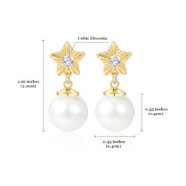 MESOVOR Pearl Drop Earrings for Women, 16K Gold Plated Eight Awn Star Cubic Zirconia Earrings | Bridal Wedding Earrings | Prom Party Earrings(Pentagram Star-Gold)