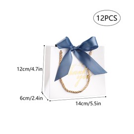 12Pcs Small Gift Bags with Handles and Ribbons, Thank You Gift Bags for Guests(Blue Ribbons)